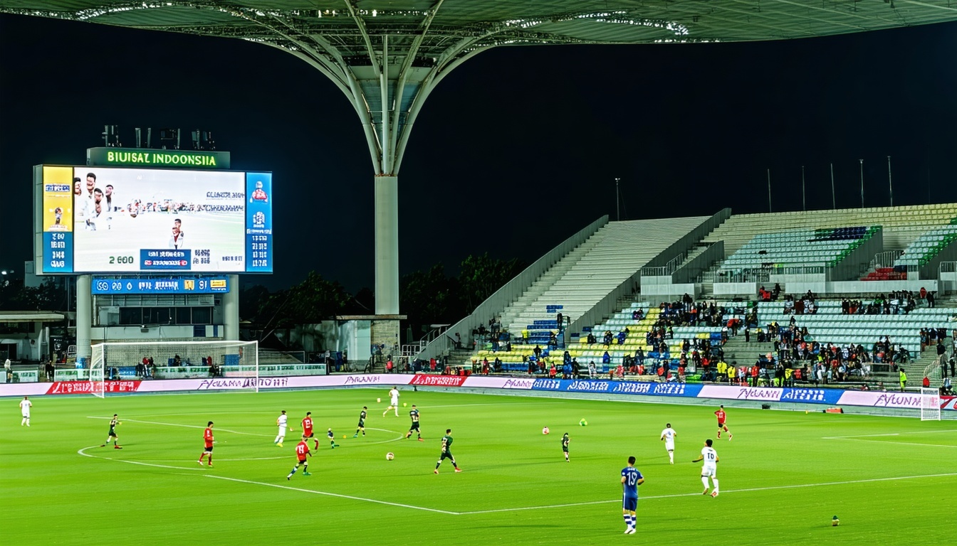 Live Indonesian football match with scoreboard